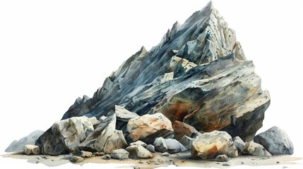 Tranquil Mountain River Watercolor Art on White Generative AI