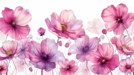 Watercolor Party Decorations with Pink Flowers on White Background Generative AI
