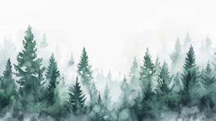 Tranquil Pine Forest in Watercolor Style on White Generative AI