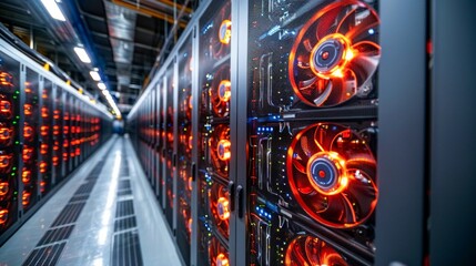 High-Performance Server Cooling Systems in a Data Center. Generative ai - obrazy, fototapety, plakaty