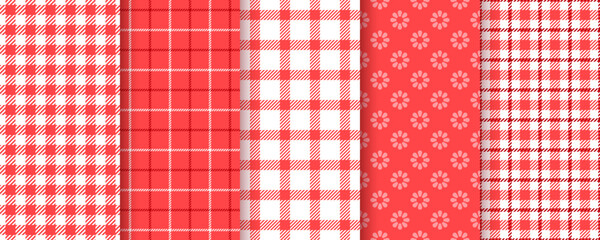 Gingham cloth. Tablecloth seamless pattern. Picnic plaid background. Checkered red kitchen texture