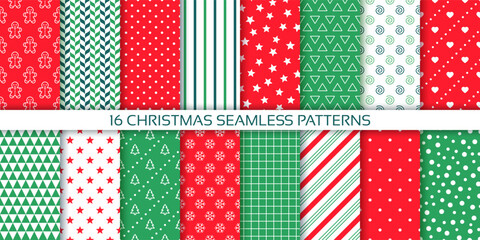 Christmas seamless backgrounds. Xmas patterns. Vector illustration.