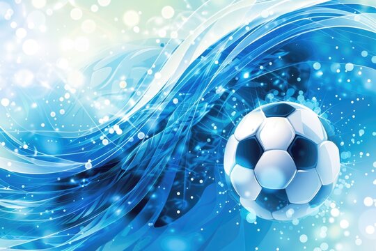 Blue Soccer Ball on Abstract Background. Competitive Action and Activity in Sports Cup. Circle Curve Design