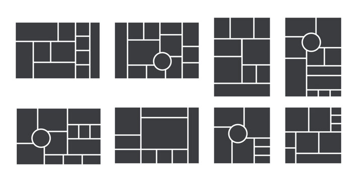 Photo collage template. Moodboard layout. Mosaic pictures album grid. Mood board background.