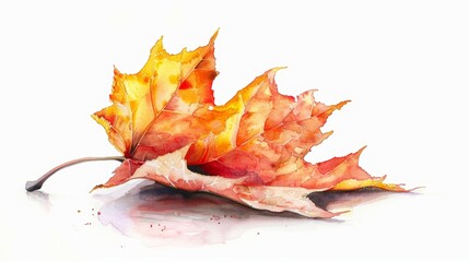 Single Autumn Leaves Watercolor Painting on White Background Generative AI - obrazy, fototapety, plakaty