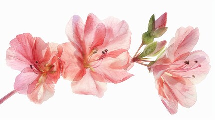 Delicate Pink Flower in Watercolor with Single Light and White Background Generative AI