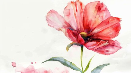 Delicate Single Spring Flower on White Watercolor Backdrop Generative AI