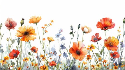 Summer Flower Watercolor Designs on White Background Generative AI