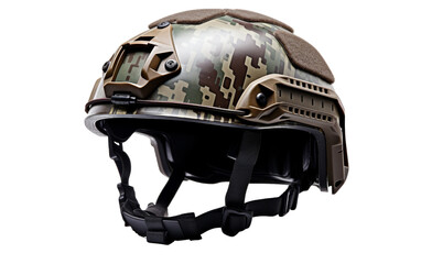 A helmet featuring a striking camouflage pattern, blending seamlessly with its surroundings