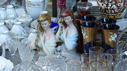porcelain figurines at a flea market