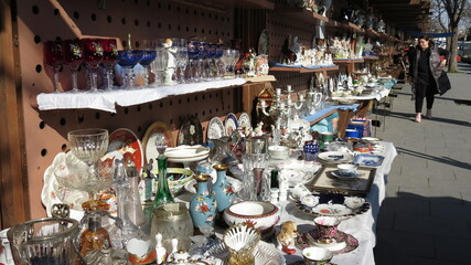 antique tableware at a flea market