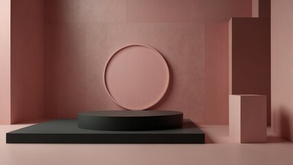 Modern Minimalist Podium Geometric Shapes on Pink Background for Product Showcase