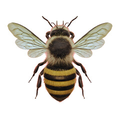 a stunning bee is flying, isolated on transparent background - obrazy, fototapety, plakaty