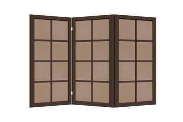 Dark folding screen with wooden frame and glass or paper walls to use in toilet room as divider