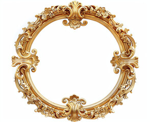 A wide circular vintage golden frame with intricate carvin
