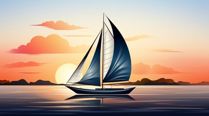 A modern logo icon resembling a sleek, streamlined sailboat on calm waters. - obrazy, fototapety, plakaty