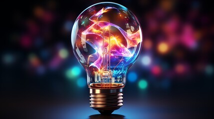 A futuristic logo icon representing a high-tech, glowing light bulb. - obrazy, fototapety, plakaty