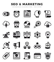 SEO & Marketing Lineal Filled icons collection. 25 icon set. Vector illustration.