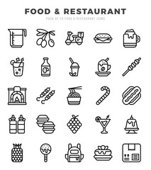 Set of Food and Restaurant Icons Lineal icons collection.