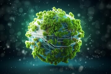 The concept of integrating AI technology for sustainability and greener Earth. Ecological, environment, conservation, futuristic, eco-conscious, global, advancement, green initiatives, smart solutions