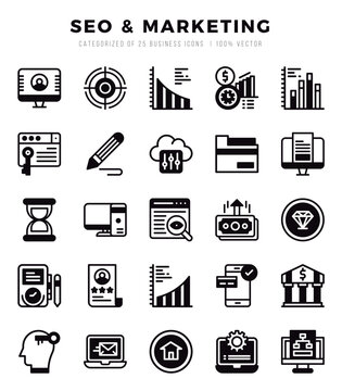 SEO & Marketing elements. Lineal Filled web icon set. Simple vector illustration.