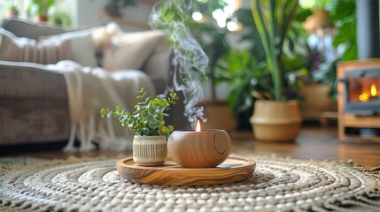 Potted Plant on Wooden Tray