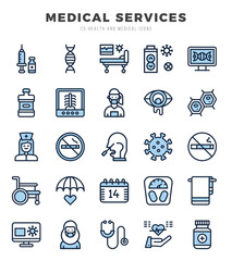 MEDICAL SERVICES icons Pack. Two Color icons set. MEDICAL SERVICES collection set. Simple vector icons.