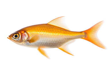 Obraz premium A majestic goldfish elegantly swims against a pure white background