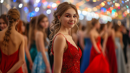 Teenagers preparing for and attending end-of-year dances or proms - obrazy, fototapety, plakaty