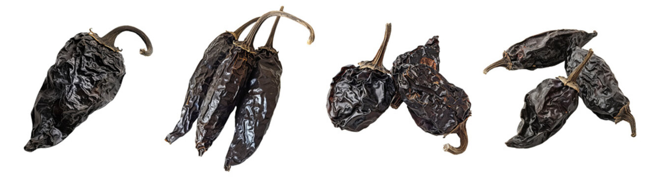 Collection of dried  pepper cutout clipping path png isolated on white or transparent background