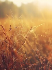 Golden Hour Spiderweb Dewdrops Nature Morning Light Tranquility Serenity Ethereal Delicate Ecosystem Habitat