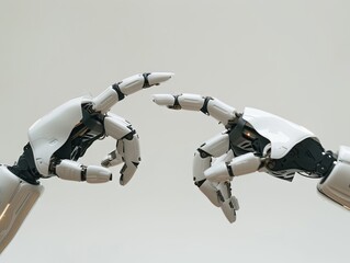 Two robotic hands reaching towards each other, a connection in progress.