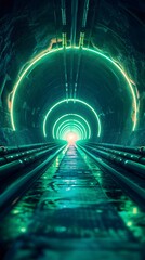 Vibrant Green Neon Line Tunnel: A Dazzling Path for a Mysterious Journey