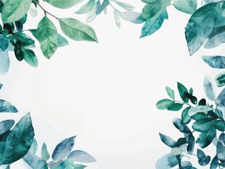 Green leaves forming a natural frame on white background