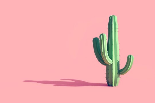 Minimalist illustration of a saguaro cactus on a pink background, perfect for desert-themed projects.