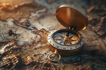 Vintage Compass on Antique Map: A Journey into the Realm of Discovery