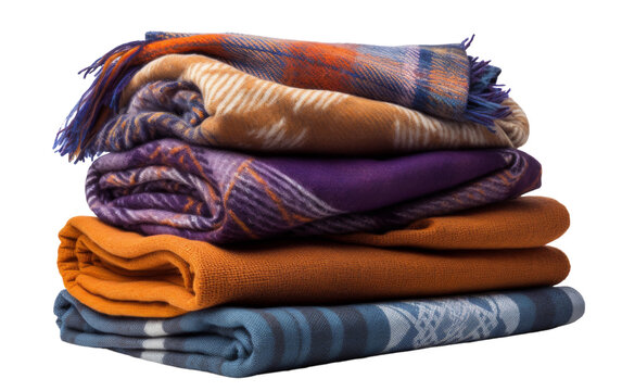 A stack of cozy blankets arranged neatly on top of each other