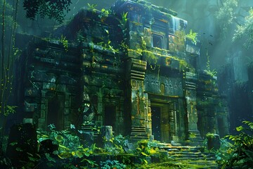 Hauntingly Beautiful of Ancient Overgrown Temple with Mysterious Glyphs Hinting at Hidden Treasure