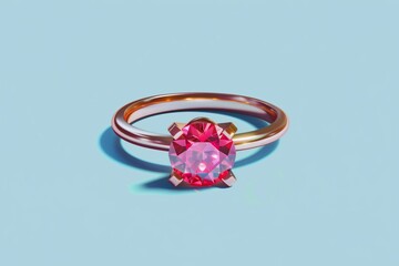 Radiant gemstone ring casting a soft shadow, perfect for jewelry design themes and romantic concepts.