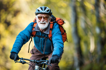 Joyful Senior Biking on Countryside Trail