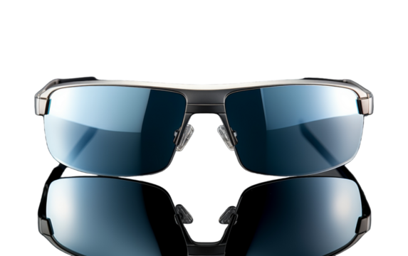 A pair of sunglasses elegantly resting on a white background