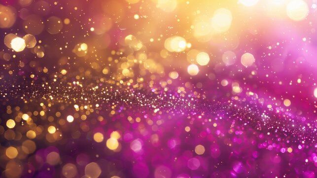 Abstract background with magenta and gold particle. New year, Christmas background with gold stars and sparkling. Christmas Golden light shine particles bokeh on magenta background. Gold foil texture