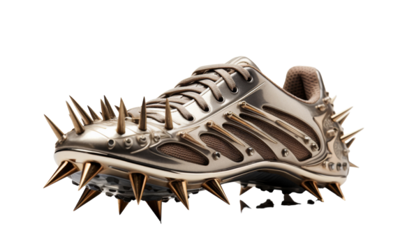 Pair of shoes adorned with sharp spikes, adding an edgy and rebellious touch to the footwear