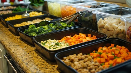 Preparing healthy food in containers for the work week for large family. Fitness meal prep containers with veggies. Preparing balanced menus on lunch boxes. Time planning concept. Generative ai