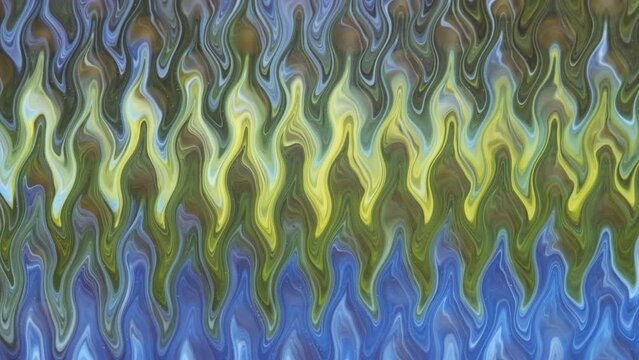 Abstract texture in yellow and blue tones. Beautiful liquid art. Flowing, ever-changing liquid abstraction, beautiful, arbitrary lines and folds, slow movement and smooth movement.