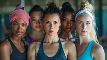 United in Fitness: Diverse Group of Female Friends Standing Together in a Gym Generative AI