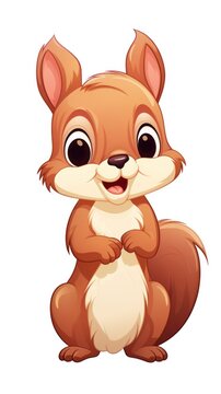 A cartoon squirrel with big eyes and a cute smile. It has a fluffy tail and big front teeth.