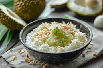 Cendol Durian a popular Malaysian dessert with Durian features rice flour jelly coconut milk and sugar syrup