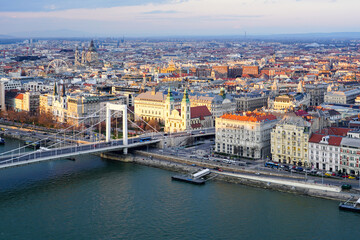 Fototapeta na wymiar Beautiful Budapest panorama with Danube river with bridges from Gellert Hill