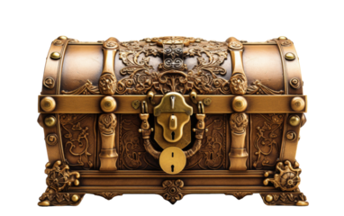 A majestic golden chest adorned with intricate designs and a secure lock